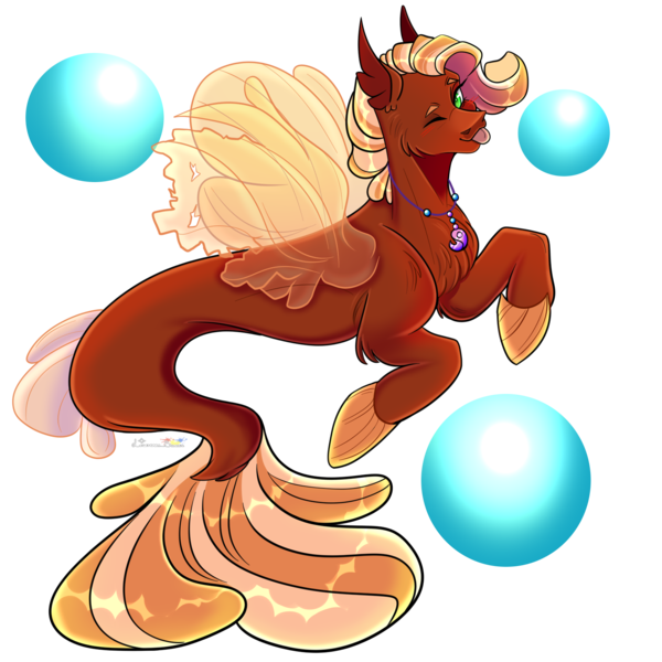 Size: 1600x1600 | Tagged: safe, artist:legendaryshadee, derpibooru import, oc, oc:pearl diver, seapony (g4), bubble, chest fluff, cute, dorsal fin, fin, fin wings, fins, fish tail, flowing mane, flowing tail, image, jewelry, looking at you, male, necklace, one eye closed, png, scales, simple background, smiling, smiling at you, solo, swimming, tail, tongue out, transparent background, wings, wink, winking at you