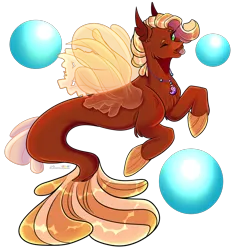 Size: 1600x1600 | Tagged: safe, artist:legendaryshadee, derpibooru import, oc, oc:pearl diver, seapony (g4), bubble, chest fluff, cute, dorsal fin, fin, fin wings, fins, fish tail, flowing mane, flowing tail, image, jewelry, looking at you, male, necklace, one eye closed, png, scales, simple background, smiling, smiling at you, solo, swimming, tail, tongue out, transparent background, wings, wink, winking at you