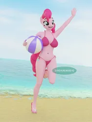 Size: 1536x2048 | Tagged: suggestive, artist:sunshinemane42, ponerpics import, pinkie pie, anthro, 3d, beach, beach ball, breasts, cleavage, feet, female, image, jpeg, sandals, solo