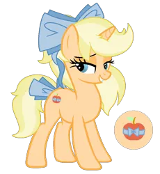 Size: 922x1004 | Tagged: safe, artist:izzakenna, derpibooru import, oc, oc:apple bow, unofficial characters only, pony, unicorn, bow, female, hair bow, horn, image, magical lesbian spawn, mare, offspring, parent:applejack, parent:rarity, parents:rarijack, png, simple background, solo, tail, tail bow, transparent background