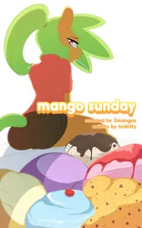 Size: 1000x1600 | Tagged: safe, artist:3mangos, derpibooru import, oc, oc:mango, anthro, comic:mango sunday, clothes, female, food, ice cream, image, png, shirt, shorts, solo, solo female