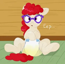 Size: 1868x1839 | Tagged: suggestive, artist:nineplusten, ponerpics import, twist, pony, diaper, diaper fetish, female, fetish, filly, glasses, image, jpeg, non-baby in diaper, peeing in diaper, solo