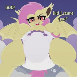 Size: 2000x2000 | Tagged: suggestive, artist:nineplusten, ponerpics import, fluttershy, bat pony, pony, bat ponified, dialogue, diaper, diaper fetish, female, fetish, flutterbat, image, jpeg, mare, non-baby in diaper, race swap, solo