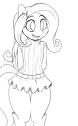 Size: 1000x1600 | Tagged: safe, artist:3mangos, derpibooru import, fluttershy, anthro, comic:mango sunday, g4, bipedal, clothes, female, image, lineart, monochrome, png, skirt, solo, solo female, sweater