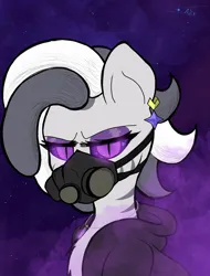 Size: 2200x2900 | Tagged: safe, artist:anix_space, derpibooru import, oc, oc:mind breaker, unofficial characters only, zebra, bust, frown, glow, glowing eyes, image, jewelry, png, portrait, respirator, smoke, space background, star travellers, zebra oc