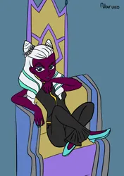 Size: 1280x1820 | Tagged: safe, artist:wrath-marionphauna, derpibooru import, human, g5, clothes, eyeshadow, humanized, image, lipstick, makeup, nail polish, opaline arcana, png, sitting, solo, throne