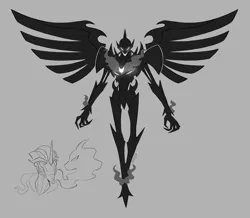 Size: 7165x6245 | Tagged: safe, artist:elioo, derpibooru import, pony of shadows, robot, shadow pony, g4, absurd resolution, crossover, cybertronian, fusion, gray background, image, male, png, simple background, starscream, transformers, transformers prime