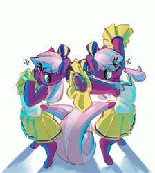 Size: 3013x3363 | Tagged: safe, artist:peachykireen, derpibooru import, cheerilee, earth pony, pony, semi-anthro, g4, blushing, cheerleader, cheerleader outfit, cherry blossom (g4), clothes, duo, female, horseshoes, image, jpeg, mare