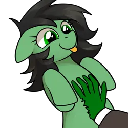 Size: 2000x2000 | Tagged: artist needed, safe, oc, oc:anon, oc:anonfilly, unofficial characters only, human, pony, :p, awwnonfilly, bellyrubs, cute, female, filly, floppy ears, image, offscreen character, png, simple background, tongue out, transparent background
