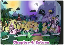 Size: 7000x4900 | Tagged: safe, artist:underwoodart, derpibooru import, ask pink-pony, g4, absurd resolution, black vine, carousel boutique, colored, comic, detailed background, digital art, disaster, everfree forest, image, joke shop, no pony, panorama, png, ponyville, ponyville schoolhouse, ruins, sun and moon, town hall, windmill