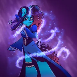 Size: 2000x2000 | Tagged: safe, artist:cupute, derpibooru import, misty brightdawn, anthro, unicorn, g5, clothes, costume, female, halloween, halloween costume, hat, holiday, horn, image, jpeg, skull, solo, witch costume, witch hat