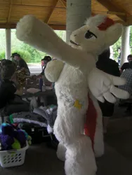 Size: 960x1280 | Tagged: safe, derpibooru import, fire streak, human, g4, fursuit, image, irl, irl human, jpeg, photo, ponysuit, solo focus
