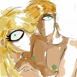 Size: 2048x2048 | Tagged: suggestive, artist:diofuck, derpibooru import, applejack, big mcintosh, human, g4, applecest, applemac, brother and sister, clothes, duo, female, humanized, image, implied sex, incest, jpeg, looking at you, male, partial nudity, pasties, shipping, siblings, smiling, straight, topless