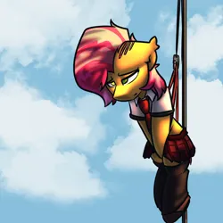 Size: 4000x4000 | Tagged: suggestive, artist:kranonetwork, derpibooru import, babs seed, earth pony, pony, g4, clothes, female, fetish, hanging, hanging wedgie, humiliation, image, mare, midriff, older, png, school uniform, skirt, solo, uniform, wedgie, wedgie fetish