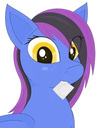 Size: 5537x7271 | Tagged: suggestive, artist:modera, derpibooru import, oc, oc:lil secret, unofficial characters only, pegasus, pony, bust, condom, condom in mouth, freckles, image, mouth hold, png, portrait, simple background, solo, transparent background