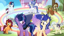 Size: 750x421 | Tagged: safe, artist:shadowandromedayt, derpibooru import, oc, oc:lora crystalswirl, oc:maleficent, oc:pear jam, oc:shadow andromeda, oc:sirius sentry, oc:sweet cake, oc:tornado dash, alicorn, earth pony, hybrid, pegasus, pony, unicorn, female, horn, image, interspecies offspring, jpeg, mare, offspring, parent:applejack, parent:cheese sandwich, parent:discord, parent:fancypants, parent:flash sentry, parent:fluttershy, parent:king sombra, parent:pinkie pie, parent:rainbow dash, parent:rarity, parent:soarin', parent:trouble shoes, parent:troubleshoes clyde, parent:twilight sparkle, parents:cheesepie, parents:discoshy, parents:flashlight, parents:raripants, parents:soarindash, parents:troublejack