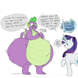 Size: 2000x2000 | Tagged: suggestive, artist:polofastter, artist:sirmasterdufel, derpibooru import, rarity, spike, dragon, pony, unicorn, g4, belly, belly button, bhm, big belly, bottom heavy, cake, duo, duo male and female, fat, fat spike, feedee, feeder, female, femboy, femboy spike, food, horn, image, impossibly large thighs, large butt, male, mare, morbidly obese, obese, palindrome get, png, shipping, simple background, sparity, straight, thighs, thunder thighs, transparent background, weight gain, winged spike, wings