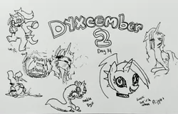 Size: 3573x2296 | Tagged: safe, artist:pony quarantine, derpibooru import, oc, oc:dyx, unofficial characters only, alicorn, ferret, pony, bed, bipedal, black sclera, clothes, dyxcember, female, filly, floppy ears, foal, grayscale, grin, image, jpeg, looking at you, mare, monochrome, morning ponies, older, older dyx, on bed, pen drawing, scarf, sharp teeth, smiling, smiling at you, species swap, sunglasses, teeth, traditional art