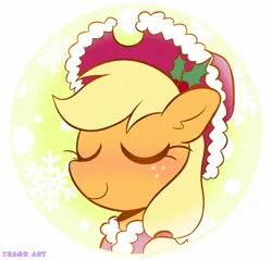 Size: 2048x1955 | Tagged: safe, artist:trash art, derpibooru import, applejack, earth pony, pony, g4, applejack's hat, blushing, christmas, clothes, coat, cowboy hat, cute, female, freckles, hat, holiday, holly, holly mistaken for mistletoe, icon, image, jackabetes, jpeg, mare, snow, solo
