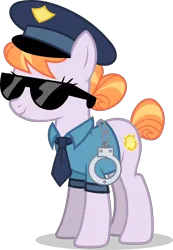 Size: 4845x7000 | Tagged: safe, derpibooru import, official, copper top, earth pony, pony, g4, the gift of the maud pie, .ai available, .svg available, clothes, collared shirt, cuffs, female, g4 brand assets, hat, image, mare, my little pony, necktie, police hat, police pony, police uniform, shirt, simple background, solo, sunglasses, svg, transparent background, vector