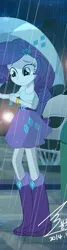 Size: 369x1375 | Tagged: safe, artist:bluse, derpibooru import, rarity, human, equestria girls, g4, belt, boots, clothes, high heel boots, image, jpeg, rain, shirt, shoes, skirt, solo, umbrella
