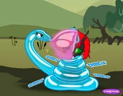 Size: 1280x1003 | Tagged: safe, artist:applec1234, ponerpics import, oc, unofficial characters only, changeling, pony, snake, hissing, image, inflatable, jpeg, kissing, rubber, show accurate