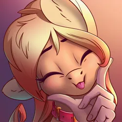 Size: 2500x2500 | Tagged: safe, artist:28gooddays, derpibooru import, oc, unofficial characters only, earth pony, human, pony, bust, collar, commission, cute, eyes closed, female, gradient background, hand, image, jpeg, mare, tongue out, ych result