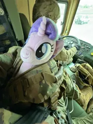 Size: 1536x2048 | Tagged: safe, derpibooru import, starlight glimmer, human, unicorn, g4, clothes, female, horn, image, irl, irl human, jpeg, military, military uniform, photo, plushie, uniform, vehicle
