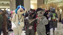 Size: 960x540 | Tagged: safe, artist:atalonthedeer, derpibooru import, king sombra, octavia melody, vinyl scratch, oc, g4, 2014, furry, furry convention, furry oc, fursuit, image, irl, jpeg, midwest furfest, non-mlp oc, non-pony oc, photo, ponysuit, trio focus