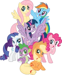 Size: 5851x7000 | Tagged: safe, derpibooru import, official, applejack, fluttershy, pinkie pie, rainbow dash, rarity, spike, twilight sparkle, twilight sparkle (alicorn), alicorn, dragon, earth pony, pegasus, pony, unicorn, g4, my little pony: the movie, .ai available, .svg available, baby, baby dragon, female, g4 brand assets, hand on hip, horn, image, male, mane seven, mane six, mare, simple background, stock vector, svg, transparent background, vector