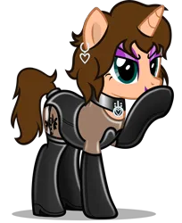 Size: 1280x1566 | Tagged: safe, artist:applec1234, ponerpics import, oc, oc:chloe adore, pony, clothes, dominatrix, female, gloves, image, latex, latex gloves, latex socks, latex suit, mare, png, show accurate, simple background, socks, transparent background, whispering
