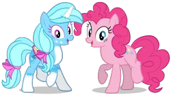 Size: 2564x1440 | Tagged: safe, artist:zslnews, derpibooru import, pinkie pie, oc, oc:jemima sparkle, alicorn, earth pony, g4, alicorn oc, duo, duo female, female, horn, image, png, simple background, transparent background, vector, wings
