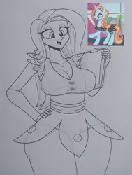 Size: 812x1076 | Tagged: safe, artist:spartanmora, derpibooru import, sassy saddles, human, pony, unicorn, g4, doodle, horn, humanized, image, jpeg, screencap reference, sketch, traditional art