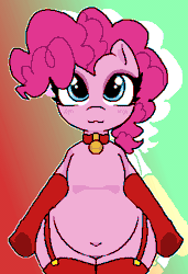 Size: 1168x1712 | Tagged: suggestive, artist:princessaegis, derpibooru import, pinkamena diane pie, pinkie pie, earth pony, pony, g4, animated, bell, bell collar, christmas, clothes, collar, gif, gradient background, holiday, image, looking up, ponk, socks, solo