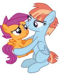 Size: 1096x1408 | Tagged: artist needed, safe, anonymous artist, artist:starfawnbases, scootaloo, windy whistles, pegasus, pony, g4, adopted, adopted daughter, adopted offspring, alternate hairstyle, base used, cradling, cute, cutealoo, daaaaaaaaaaaw, dialogue in the description, duo, duo female, eyeshadow, female, filly, foal, freckles, headcanon, headcanon in the description, heartwarming, holding, image, looking at each other, looking at someone, makeup, mare, mother and child, mother and daughter, parent:windy whistles, png, scootadoption, scootalove, simple background, smiling, smiling at each other, spread wings, sweet dreams fuel, transparent background, vector, wholesome, windybetes, wings