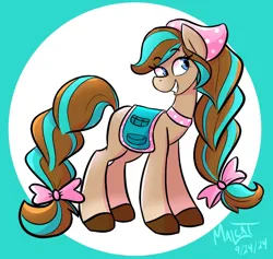 Size: 929x880 | Tagged: safe, artist:malcat, derpibooru import, horse, pony, bandana, bow, cocoa (wild manes), eye clipping through hair, female, gradient legs, gradient muzzle, hair bow, image, jpeg, mare, smiling, solo, tail, tail bow, wild manes