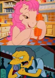 Size: 1123x1588 | Tagged: safe, derpibooru import, edit, screencap, patch (g1), g1, my little pony tales, crossover, image, jpeg, moe syzlak, phone, prank call, the simpsons