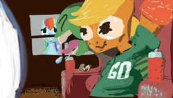 Size: 1627x924 | Tagged: safe, artist:rusty_sn00t, ponerpics import, applejack, rainbow dash, oc, oc:anon, american football, football, image, png, sports, super bowl, television