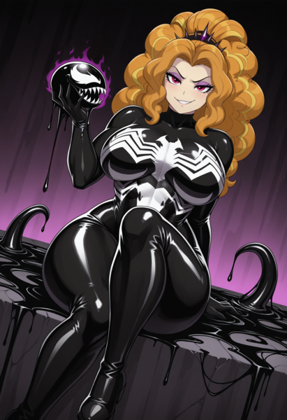 Size: 1664x2432 | Tagged: suggestive, ai content, derpibooru import, editor:inky heart, adagio dazzle, goo, equestria girls, g4, adagio dat-azzle, ai composition, antagonist, black goo, bodysuit, boots, breasts, busty adagio dazzle, catsuit, clothes, derpibooru exclusive, dutch angle, evil, female, high heel boots, high heels, image, latex, latex suit, outdoors, png, prompter:inky heart, rubber, seductive, seductive look, seductive pose, shoes, smiling, smirk, smug, solo, solo female, symbiote, thick, thighs, thunder thighs, venom, villainess, wide hips