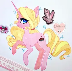 Size: 640x631 | Tagged: safe, artist:dollbunnie, derpibooru import, cherry pie, pony, unicorn, g4, crystal, cute, female, horn, image, jpeg, long horn, mare, my melody, pink crystal, redesign, solo, sparkles