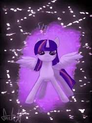 Size: 1500x2000 | Tagged: safe, artist:sleepiefox, derpibooru import, twilight sparkle, twilight sparkle (alicorn), alicorn, g4, allicorn, error, glitch, image, jpeg, looking at you, magic, spread wings, text, wings