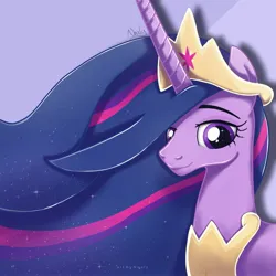 Size: 2000x2000 | Tagged: safe, artist:nnaly, derpibooru import, princess twilight 2.0, twilight sparkle, twilight sparkle (alicorn), alicorn, pony, g4, the last problem, crown, ethereal mane, female, horn, image, jewelry, jpeg, mare, my little pony, older, older twilight, older twilight sparkle (alicorn), peytral, regalia, signature, smiling, solo, sparkles, sparkly eyes, wingding eyes