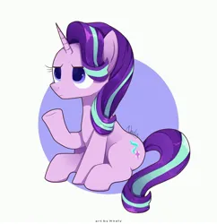 Size: 3536x3657 | Tagged: safe, artist:nnaly, derpibooru import, starlight glimmer, pony, unicorn, g4, female, frown, horn, image, jpeg, mare, raised hoof, simple background, sitting, solo, starlight glimmer is not amused, unamused, white background