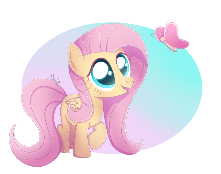 Size: 2766x2182 | Tagged: safe, artist:nnaly, derpibooru import, fluttershy, butterfly, insect, pegasus, pony, g4, cute, female, filly, filly fluttershy, foal, folded wings, image, looking at something, open mouth, open smile, partially transparent background, png, raised hoof, shyabetes, simple background, smiling, sparkles, sparkly eyes, transparent background, wingding eyes, wings, younger