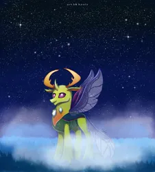 Size: 2528x2791 | Tagged: safe, artist:nnaly, derpibooru import, thorax, changedling, changeling, g4, antlers, image, jpeg, king thorax, male, mist, night, night sky, sky, solo, spread wings, stars, wings