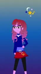 Size: 1472x2640 | Tagged: safe, artist:amethystqueen25, derpibooru import, oc, oc:stardust twinkle, human, equestria girls, g4, 2018, gradient background, hand on hip, image, magical lesbian spawn, offspring, parent:adagio dazzle, parent:starlight glimmer, parents:stardagio, png, smiling, solo