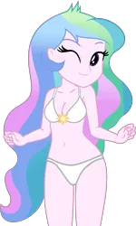 Size: 1105x1842 | Tagged: safe, artist:star-armour95, artist:yaya54320bases, derpibooru import, princess celestia, human, equestria girls, g4, bare shoulders, beautiful, belly, belly button, bikini, clothes, cute, female, image, midriff, one eye closed, png, principal celestia, simple background, sleeveless, smiling, solo, swimsuit, transparent background, vector, wink, younger