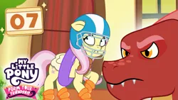 Size: 1281x720 | Tagged: safe, artist:prixy05, derpibooru import, basil, fluttershy, dragon, pegasus, pony, dragonshy, g4, g5, my little pony: tell your tale, duo, female, football helmet, helmet, image, mare, my little pony, my little pony: form your friendship, png, thumbnail