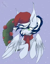 Size: 1610x2048 | Tagged: safe, artist:shinech9, ponerpics import, oc, unofficial characters only, pony, bust, christmas, clothes, female, hat, holiday, image, jpeg, mare, santa hat, scarf, solo, solo female