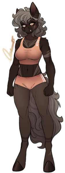 Size: 864x2291 | Tagged: safe, artist:trashpanda czar, derpibooru import, oc, oc:czar ski, anthro, hybrid, boyshorts, cheek fluff, chest fluff, clothes, cloven hooves, coat markings, colored sclera, ear fluff, eye scar, eyebrows, eyebrows visible through hair, eyelashes, facial scar, female, hybrid oc, image, long tail, looking at you, panties, png, procreate app, rule 63, scar, shoulder fluff, signature, simple background, slit pupils, sports, tail, transparent background, tusk, underwear